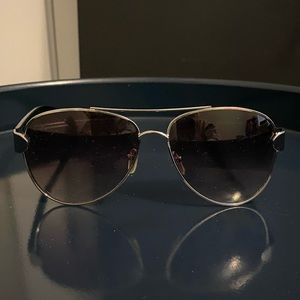 Aviator Sunglasses Tinted Sunglasses Gray Lenses Silver Frames Black Earpieces